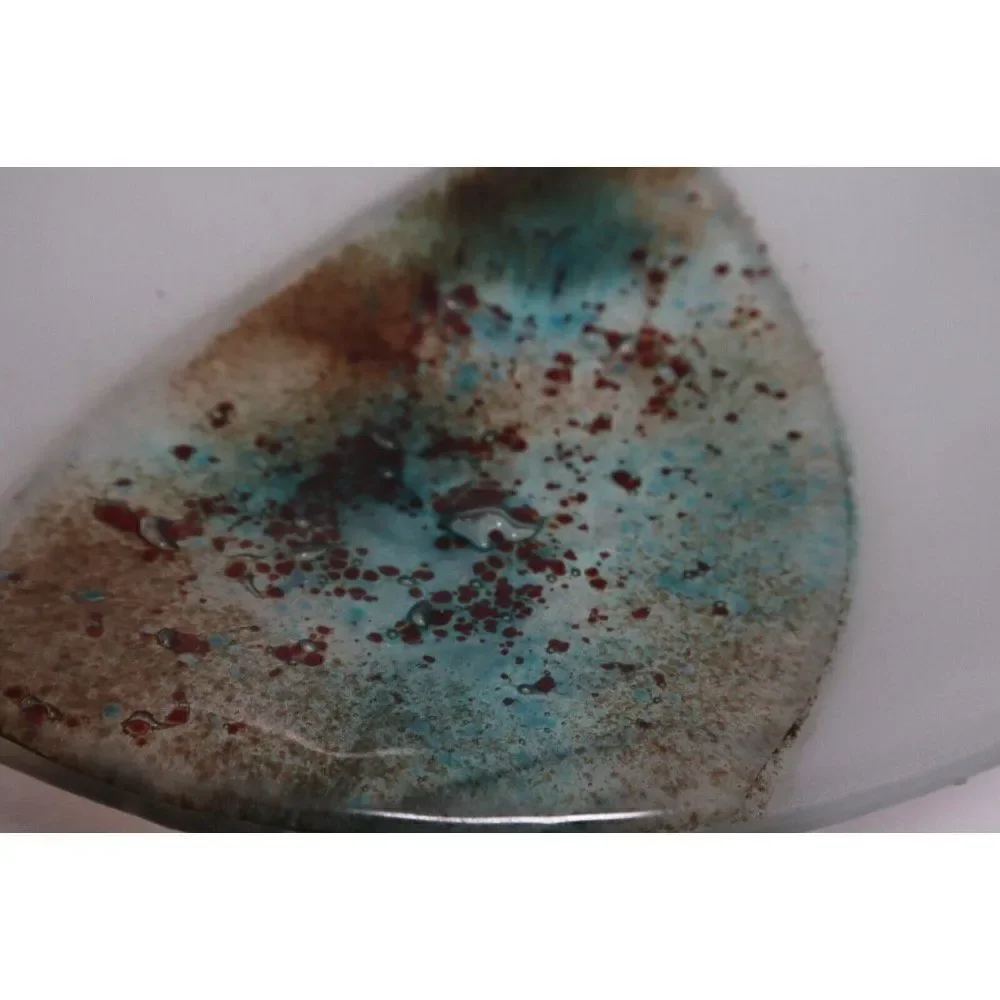 NWT Rosenthal Germany Frosted Glass Round Bowl Leaves Brown Blue Art Glass Decor